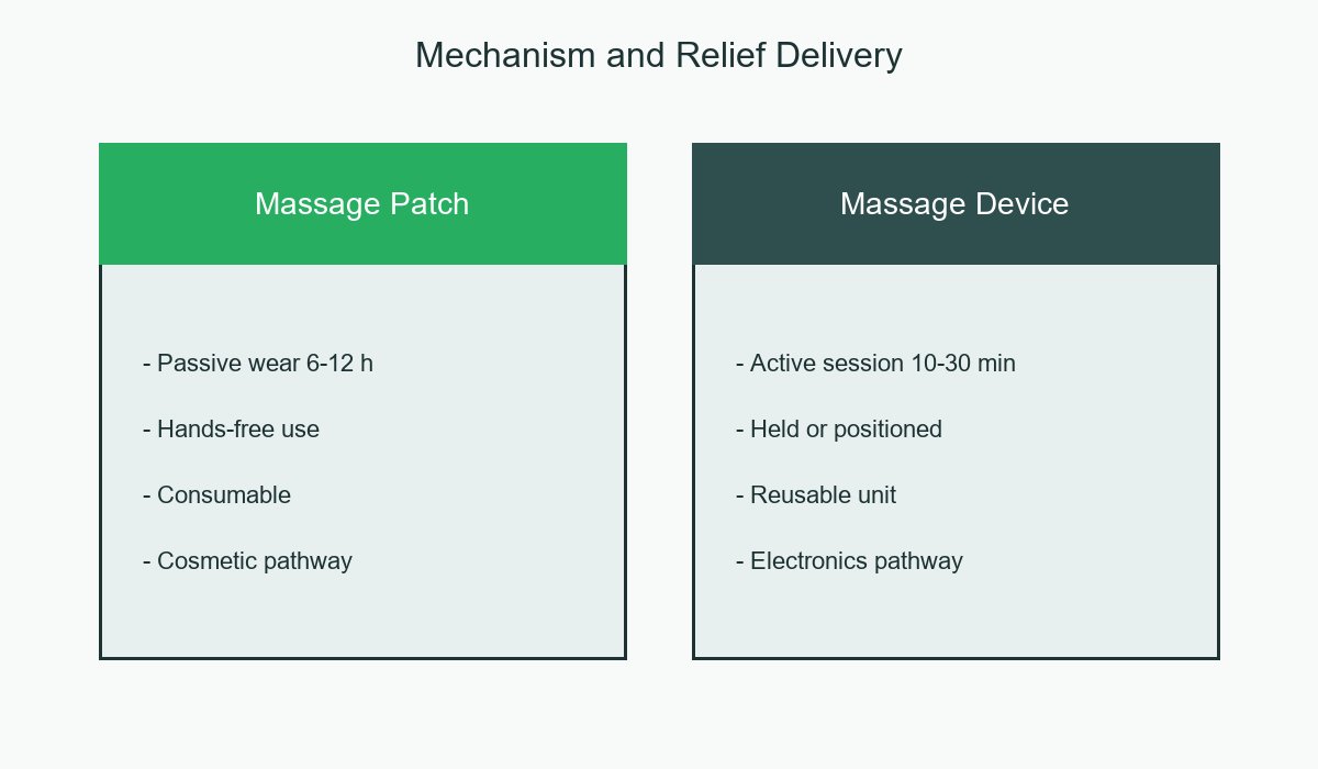 Massage Patch vs Device Mechanism and Relief Delivery